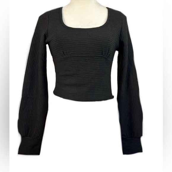 Band Of The Free Tops - NWT BAND OF THE FREE BOG BLACK CROP TOP RIBBED KNIT LONG SLEEVES TIE